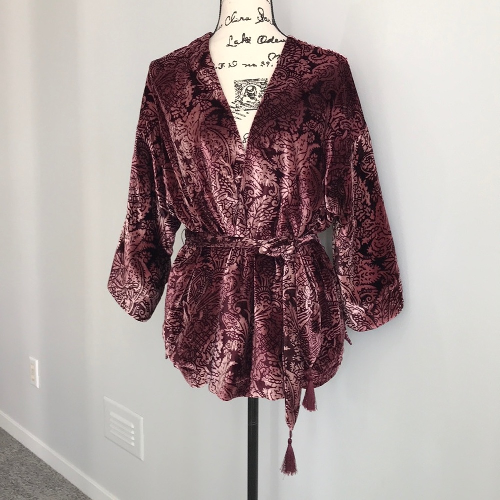 Lux Purple/Pink Boho Velvet & Silk Belted Kimono